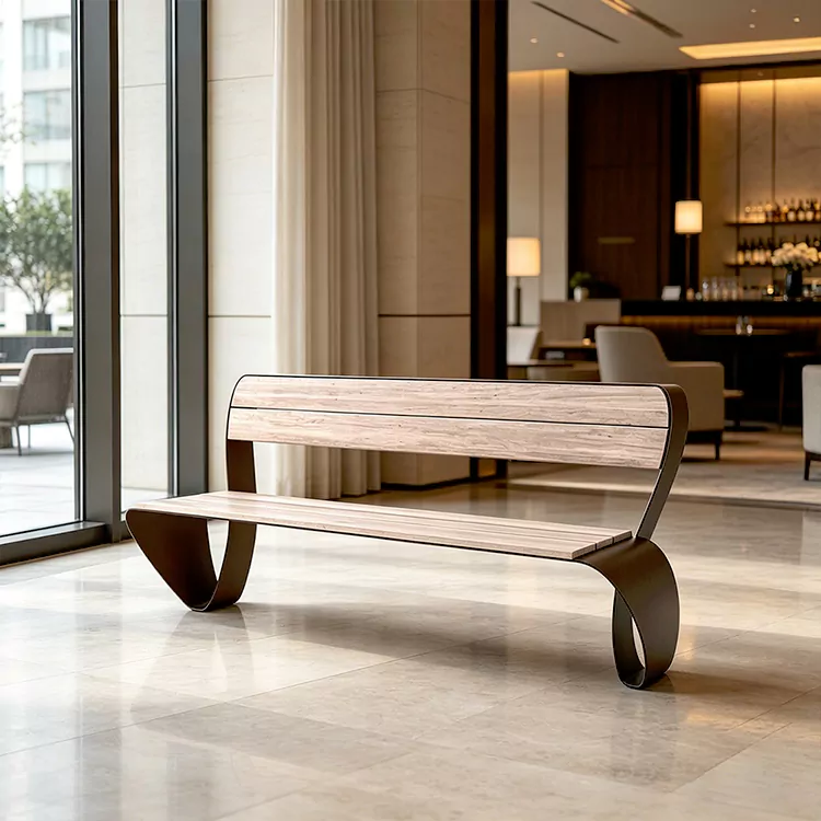 Commercial Metal Frame Bench with Wooden Seat