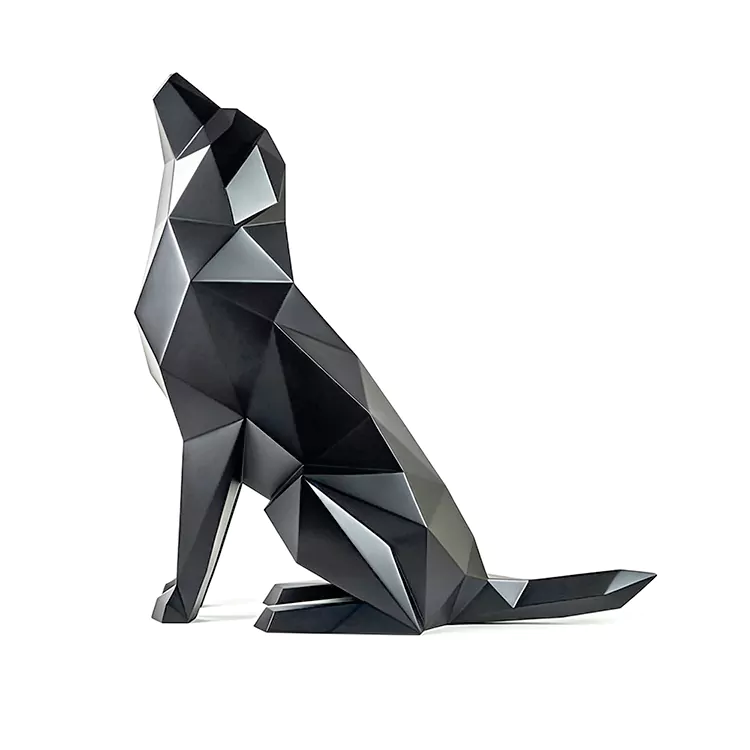 Geometric Howling Wolf Stainless Steel Sculpture