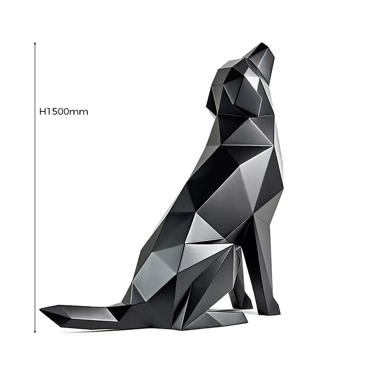 Geometric Howling Wolf Stainless Steel Sculpture