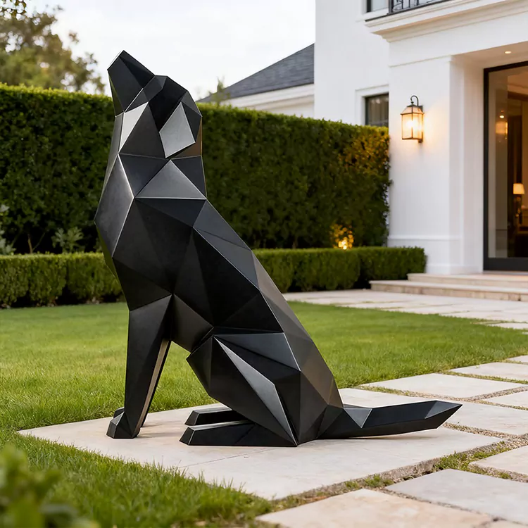 Geometric Howling Wolf Stainless Steel Sculpture